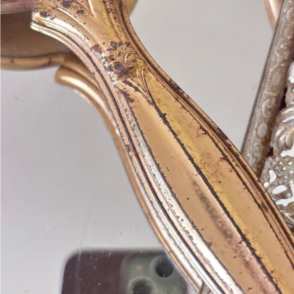 Vintage Elegant Floral Hand Mirror Brush and Vanity Tray Set of 3 Gold Antique - Picture 3 of 6